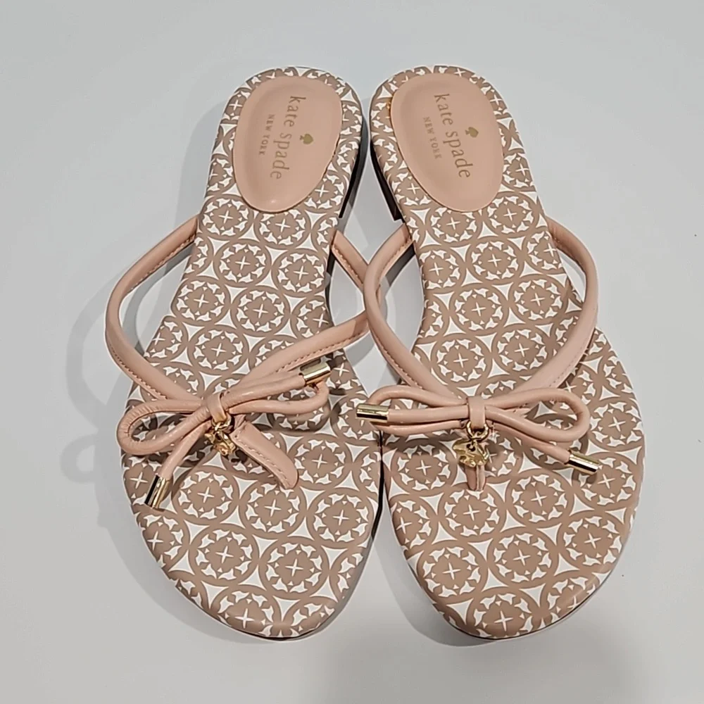 kate spade Pink Patterned Bow Flip Flop Sandals